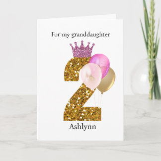 Carte Balloons 2e anniversaire Couronne Rose Paillettes