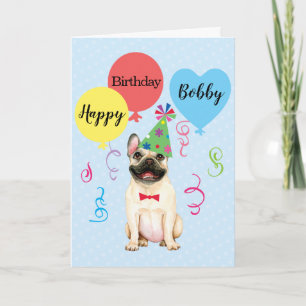 Carte Balloons de fête d'anniversaire French Bulldog Car