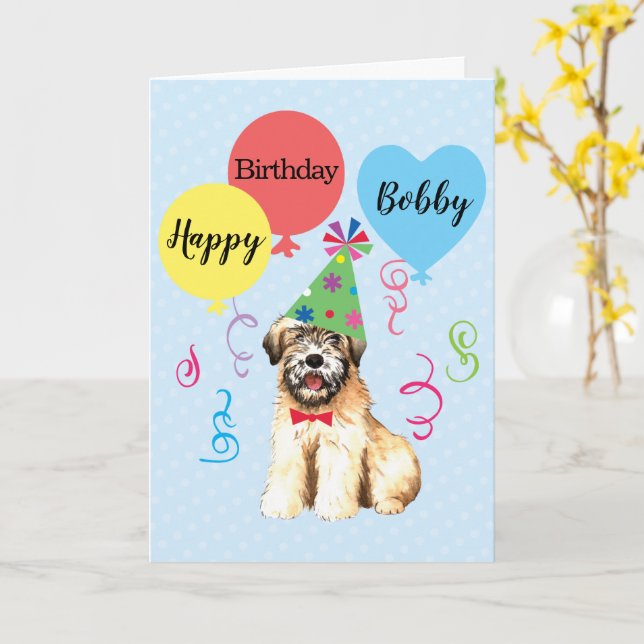 Carte Balloons de fête d'anniversaire Wheaten Terrier Ca (Fleur jaune)