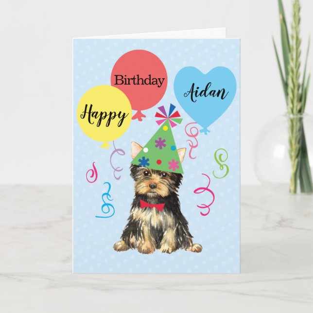 Carte Balloons de fête d'anniversaire Yorkie (Devant)
