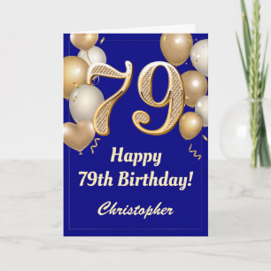 Carte Balloons et confettis bleu marine et or pour 79e a