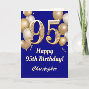 Carte Balloons et confettis bleu marine et or pour 95e a