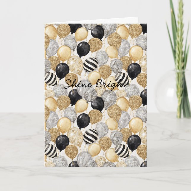 Carte Balloons Gold Grey Stripes Christmas Celebration  (Devant)