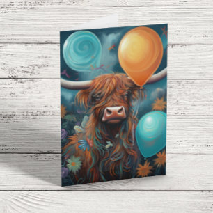 Carte Balons Whimsical d'anniversaire de la vache Highla