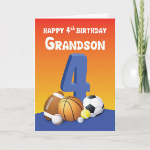 Carte Bals de sport de 4e anniversaire de Grandson