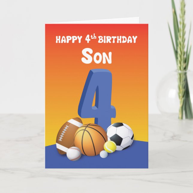 Carte Bals de sport Son 4e anniversaire (Devant)
