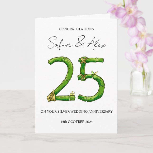 Carte Bamboo Style 25e anniversaire mariage salutation (Orchidée)