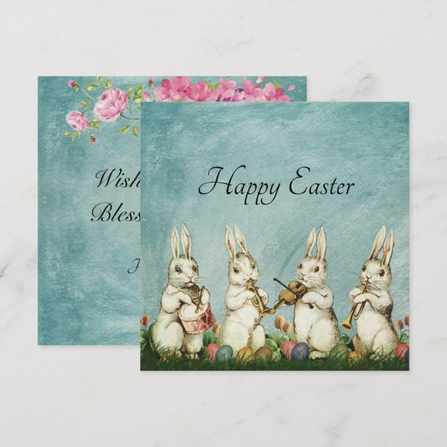 Carte Bande Bunny de Pâques Personnaliser le texte (Devant / Derrière)