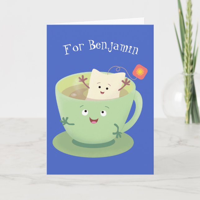 Carte Bande dessinée de la tasse de thé mignonne humour  (Devant)