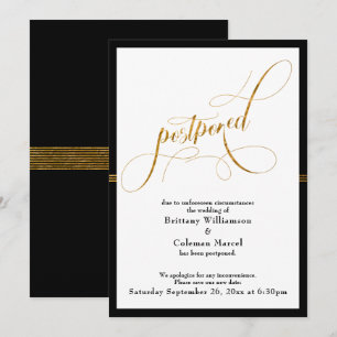 Carte Bande Noire & Or Reportée Mariage Elegant