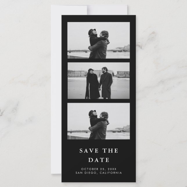 Carte Bande Photo QR Code Noir Mariage Enregistrer La Da (Devant)