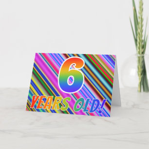 Carte Bandes colorées + Motif arc-en-ciel "6 ans !"