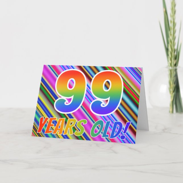 Carte Bandes colorées + Motif arc-en-ciel "99 ans !" (Devant)