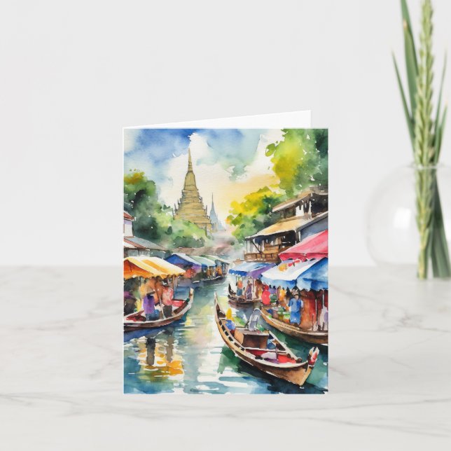 Carte Bangkok Floating Market Thaïlande Aquarelle (Devant)