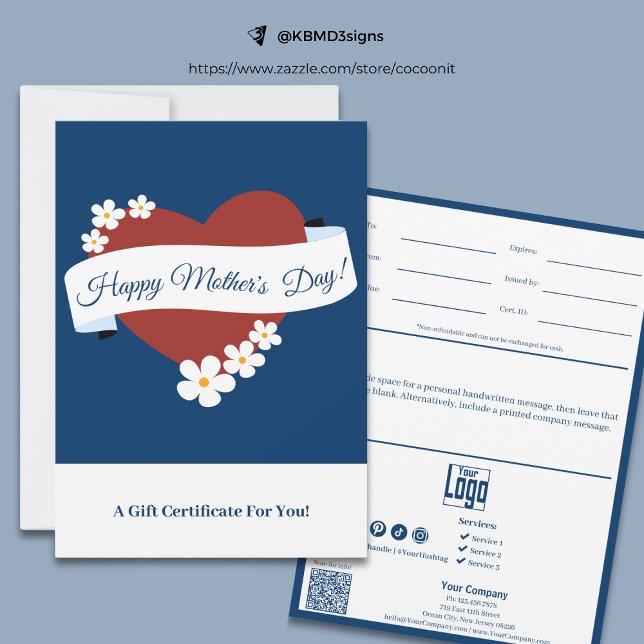 Carte Bannière de Bonne Fête des Mères Cadeau Certificat (Heart Happy Mother's Day Banner Gift Certificate)