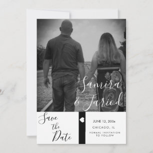 Carte Bannière Photo Cœur Noir Enregistrer la Date