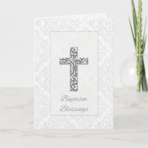 Carte Baptême Bénédiction Grey et Silver Look Cross