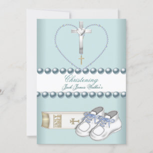 Carte Baptême Christening Boy Rose Blanc Bleu