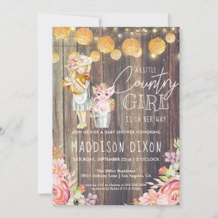 Carte Baptême de bébé Country Chic Bois Rustique Floral