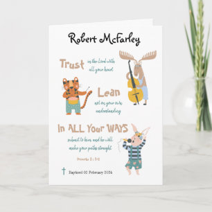Carte Baptême Garçon Cute Animaux Musicaux Avec Verse Bi