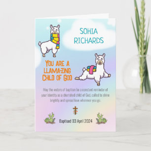 Carte Baptême Girl Cute Llama Thème