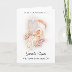 Carte Baptism Baby Girl Roses Cross