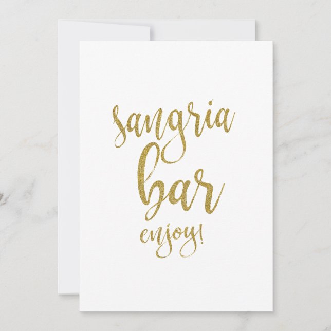 Carte Bar à Sangria Panneau de Mariage Pailleté Or (Devant)