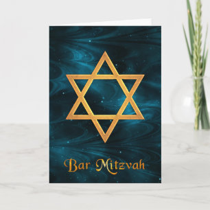Carte Bar Mitzvah Blue Nebulae & Gold Star of David