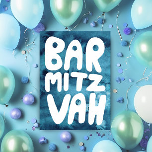 Carte BAR MITZVAH Personnalisable Félicitations Bleu Aqu