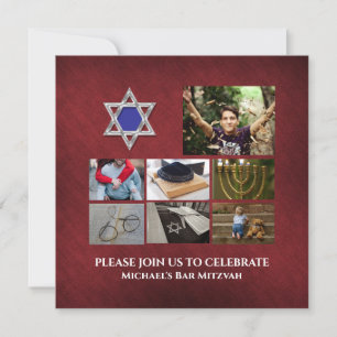 Carte Bar Mitzvah star David photo collage Bourgogne