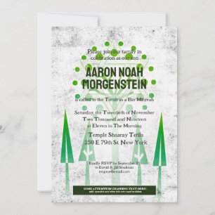 Carte Bar Mitzvah Vert et Blanc Arbres de Vie 