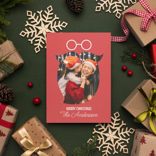Carte Barbe Père Noël Rose Avec Lunettes Famille Photo N