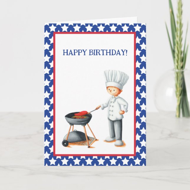 Carte Barbecue Patriotique Bleu Rouge Anniversaire (Devant)