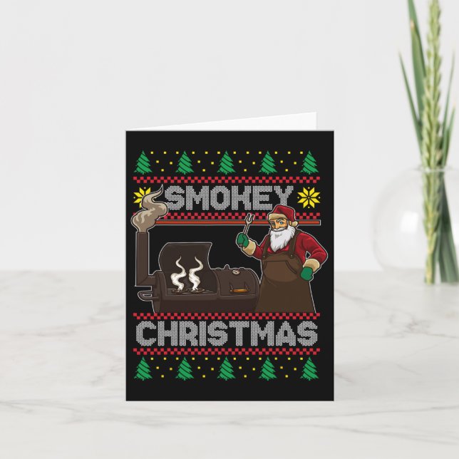 Carte Barbecue Père Noël Grilling Roast Sur Fumeur Fumeu (Devant)