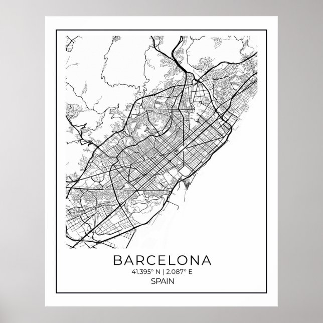 Carte BARCELONA - Poster de carte noir et blanc (Devant)