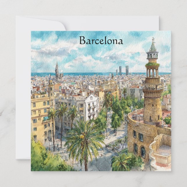Carte Barcelona Spain Catalonia City VIew Oil Paint (Devant)