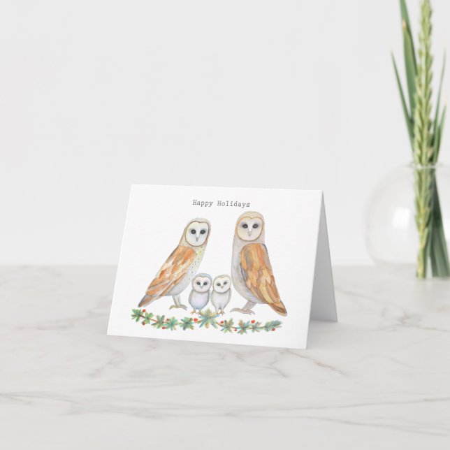 Carte Barn Owl Famille de quatre Jolies boisés Noël (Devant)