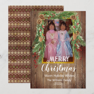 Carte Barnboard rustique, Pine Garland, Photo Noël