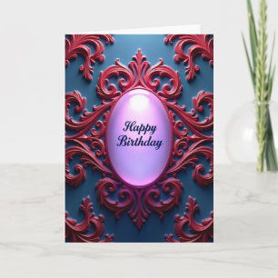 Carte Baroque d'Anniversaire Rouge Cramoisi