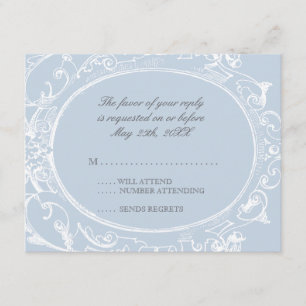 Carte baroque de réponse du paon RSVP - bleu