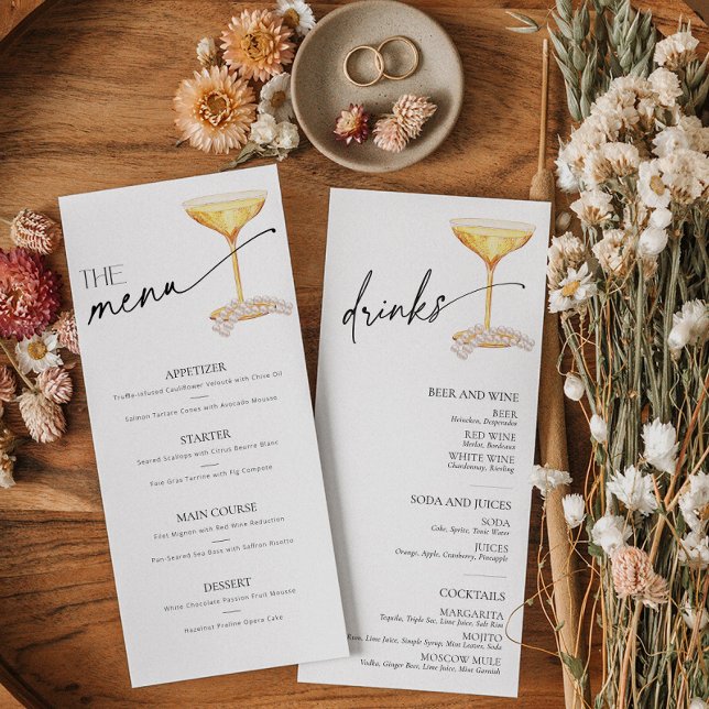 Carte Barre de Brunch Neutre Neutre Perles et Prosecco (Créateur téléchargé)