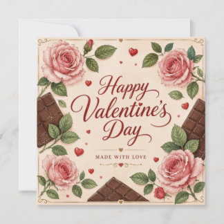Carte Barres de chocolat Roses roses Saint-Valentin