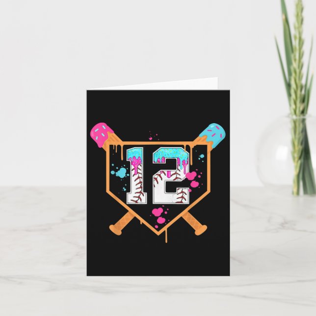 Carte Baseball 12e anniversaire Garçon Ice Cream Drip 12 (Devant)