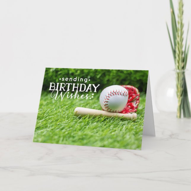 Carte Baseball avec joyeux mot d'anniversaire vert herbe (Devant)