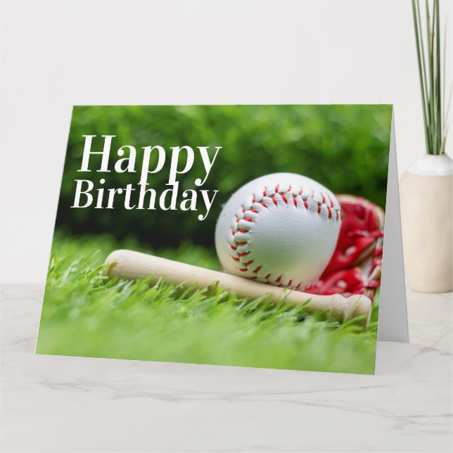 Carte Baseball avec joyeux mot d'anniversaire vert herbe (Devant)