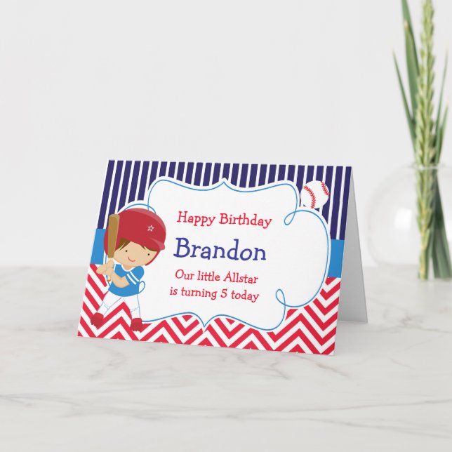 Carte Baseball Cute Brown Cheveux garçon fête d'annivers (Devant)