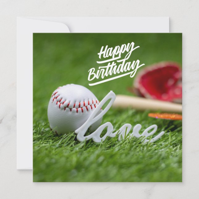 Carte Baseball Joyeux Anniversaire avec balle sur herbe  (Devant)