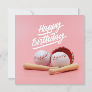Carte Baseball Joyeux Anniversaire avec balle sur rose