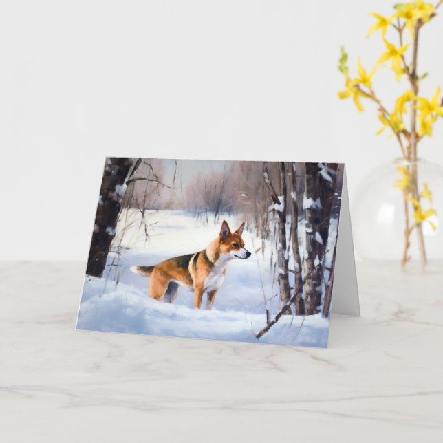 Carte Basenji Laisser neiger Noël (Fleur jaune)