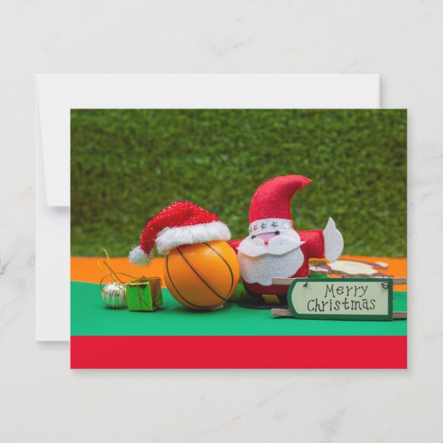 Carte Basket-ball avec chapeau de Santa avec joyeux Noël (Devant)